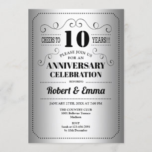 Party zum 10. Hochzeitstag - Silberschwarz Einladung