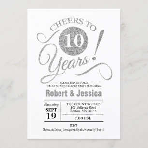 Party zum 10. Hochzeitstag - Silberweiß Einladung