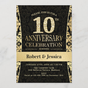 Party zum 10. Jubiläum - Gold Black Einladung