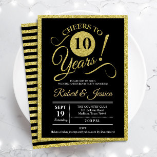 Party zum 10. Jubiläum - Goldene Schwarze Einladun Einladung