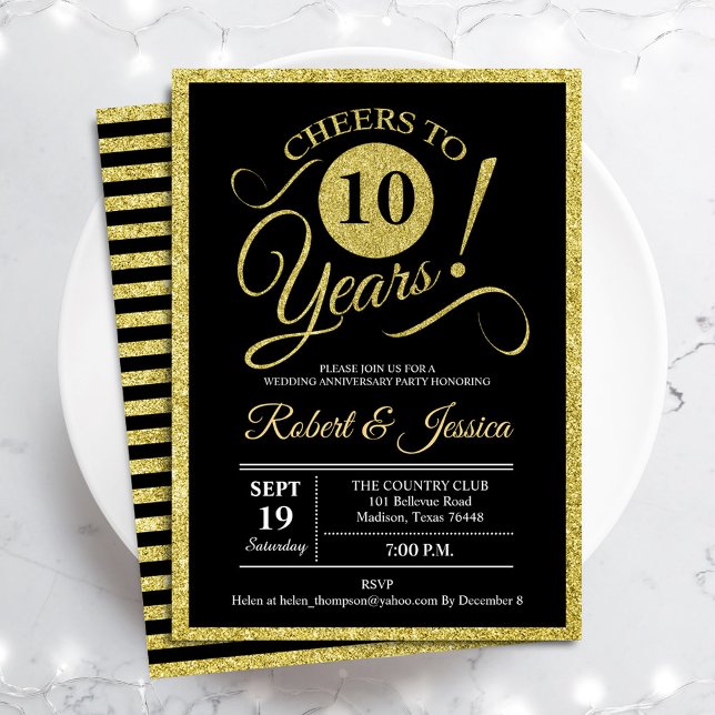 Party zum 10. Jubiläum - Goldene Schwarze Einladun Einladung (Von Creator hochgeladen)