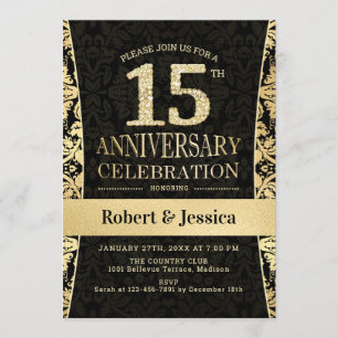 Party zum 15. Jubiläum - Gold Black Einladung