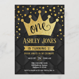 Party zum 1. Geburtstag - Royal Black Gold Einladung