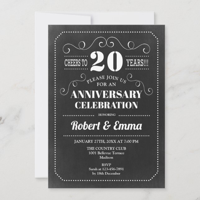 Party zum 20. Hochzeitstag - Halbpension Einladung (Vorderseite)