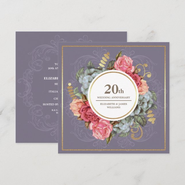 Party zum 20. Hochzeitstag Vintag Einladung (Vorne/Hinten)