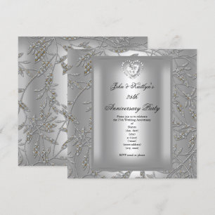 Party zum 25. Jubiläum Damask Silver Gray Einladung