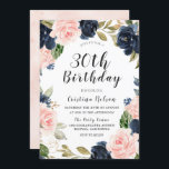 Party zum 30. Geburtstag Einladung<br><div class="desc">Navy Blue Blush Watercolor 30. Geburtstagsfeier Party Einladung Einladen Sehen Sie passende Artikel im Nest- und Nestladen</div>