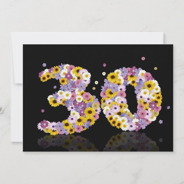 Party zum 30. Geburtstag mit Blumenbriefen Einladung (Vorderseite)