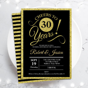 Party zum 30. Jubiläum - Goldene Schwarze Einladun Einladung