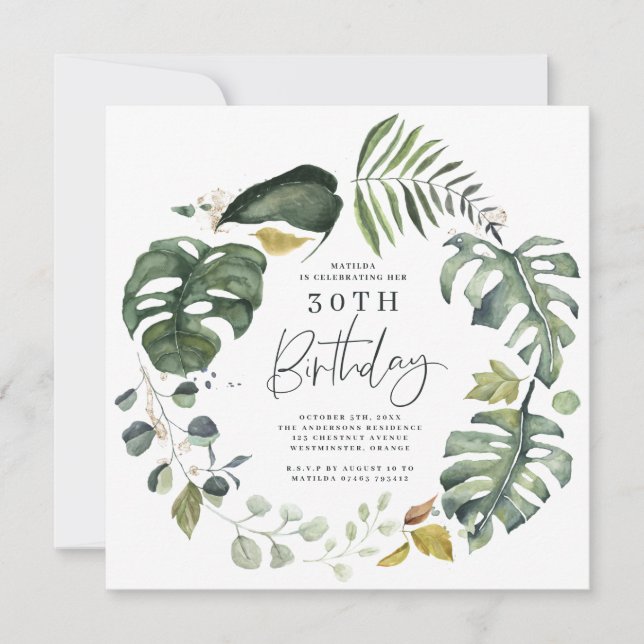 Party zum 30. Jubiläum: Wasserfarbenfolien Save The Date (Vorderseite)