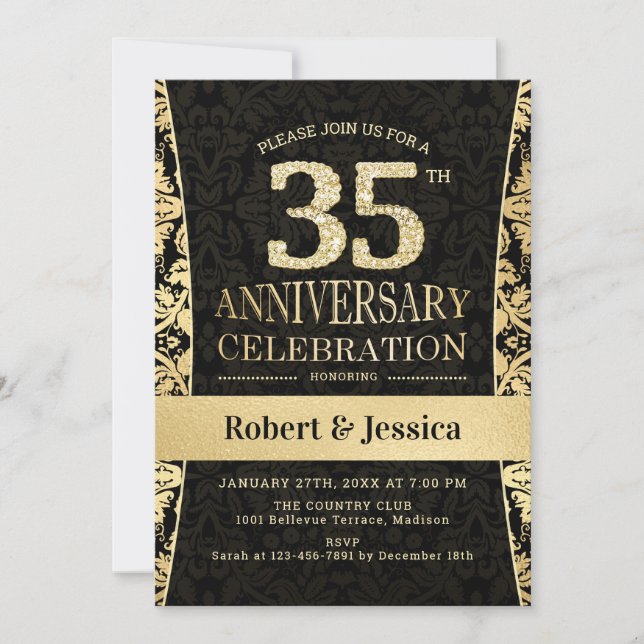 Party zum 35. Jubiläum - Gold Black Einladung (Vorderseite)