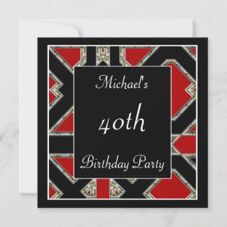 Party zum 40. Geburtstag von Männern Black Red Art Einladung