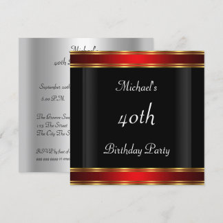 Party zum 40. Geburtstag von Männern Black Red Art Einladung