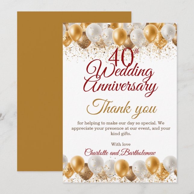 Party zum 40. Hochzeitstag Dankeskarte (Vorne/Hinten)
