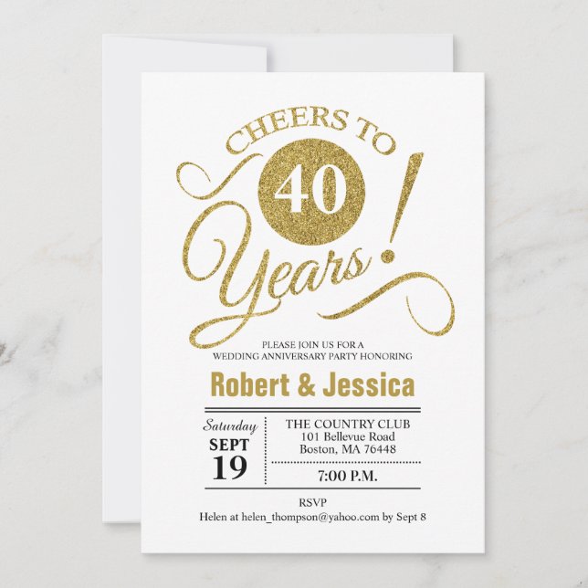 Party zum 40. Hochzeitstag - Gold White Einladung (Vorderseite)