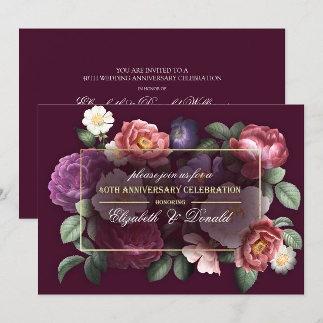 Party zum 40. Hochzeitstag Vintag Einladung (Vorne/Hinten)