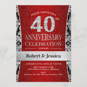 Party zum 40. Jubiläum - Ruby Red Silver Einladung
