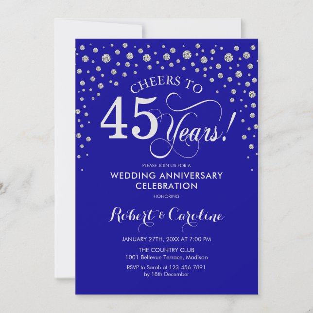 Party zum 45. Jubiläum - Silver Sapphire Blue Einladung (Vorderseite)