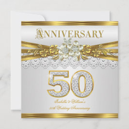 Party zum 50. Hochzeitstag Gold White Pearl Einladung