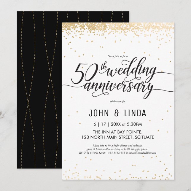 Party zum 50. Hochzeitstag - Golden Einladung (Vorne/Hinten)