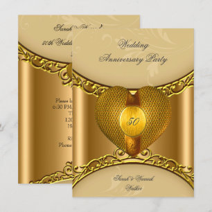 Party zum 50. Jubiläum Elegantes Goldenes Herz Einladung