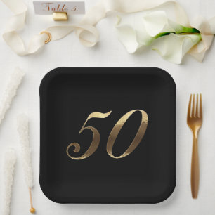 Party zum 50. Jubiläum Modernes Schwarz- und Goldp Pappteller