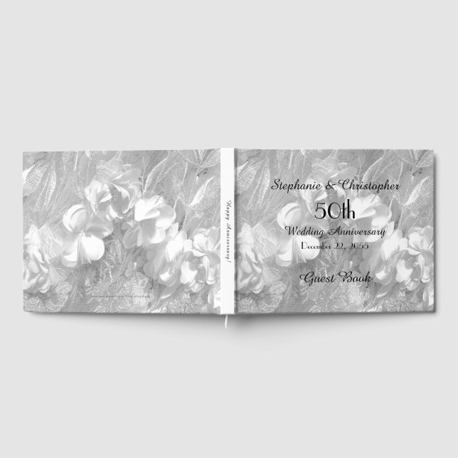 Party zum 50. Jubiläum Weiße Blume und Spitze Gästebuch (Voll)