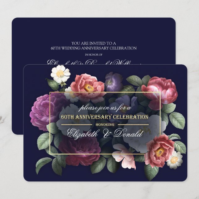 Party zum 60. Hochzeitstag Vintag Einladung (Vorne/Hinten)