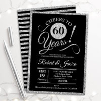 Party zum 60. Jahrestag - Silberschwarze Einladung