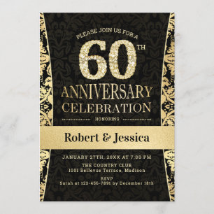 Party zum 60. Jubiläum - Gold Black Einladung