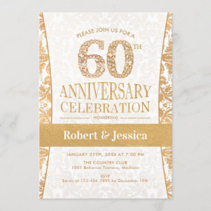 Party zum 60. Jubiläum - Gold White Einladung