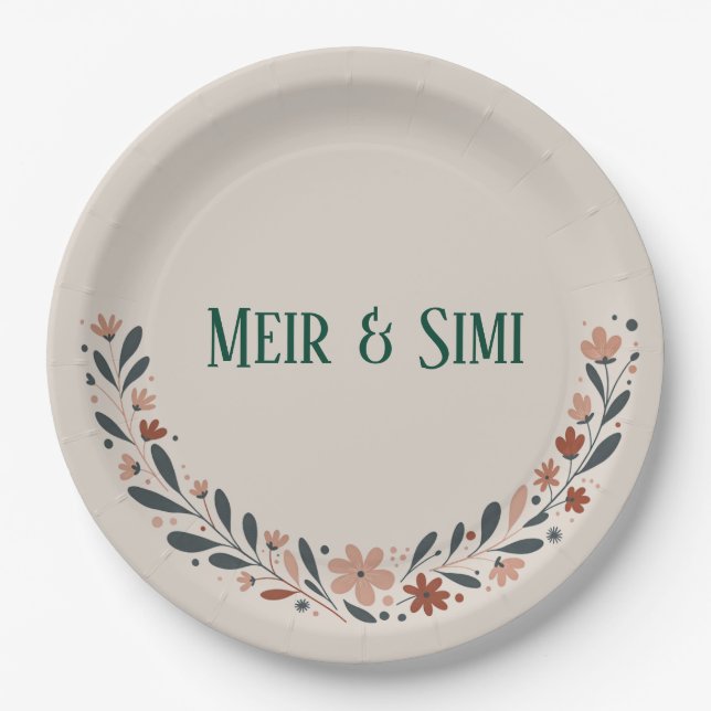 Party zum Abendessen mit grüner Blume Papierplatte Pappteller (Vorderseite)