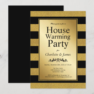 Party zum Aufwärmen der Häuser in Schwarz und Gold Einladung