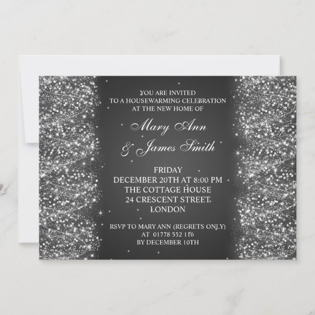Party zum Aufwärmen von Wohnungen Sparkling Glitze Einladung (Vorderseite)