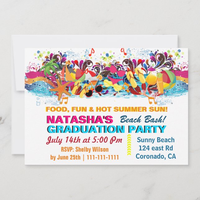 Party zum bunten Spaß Sommer Beach Graduation Einladung (Vorderseite)