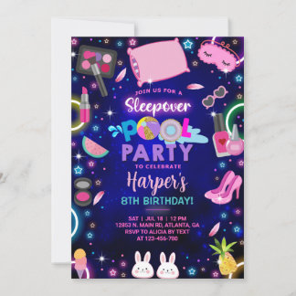 Party zum Geburtstag der Girl-Sleepover-Schwimmbec Einladung