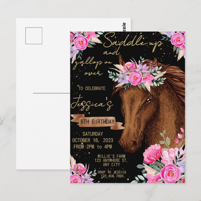 Party zum Geburtstag eines Aquarellpferdes Postkarte (Vorne/Hinten)