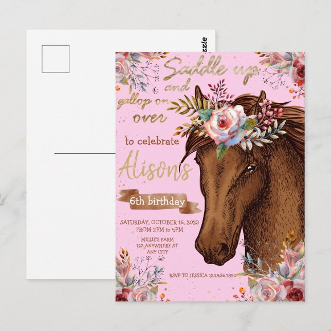 Party zum Geburtstag eines Aquarellpferdes Postkarte (Vorne/Hinten)