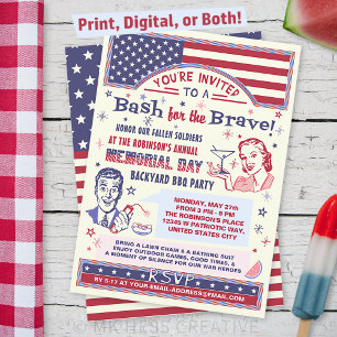 Party zum Gedenktag GRILLEN   Retro Patriotic Summ Einladung