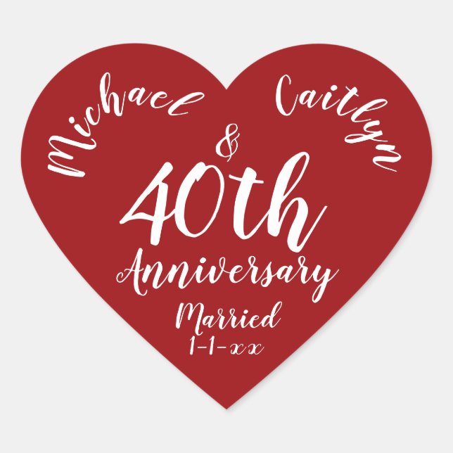 Party zum Hochzeitstag Personalisiert Datums Herz Herz-Aufkleber (Vorderseite)