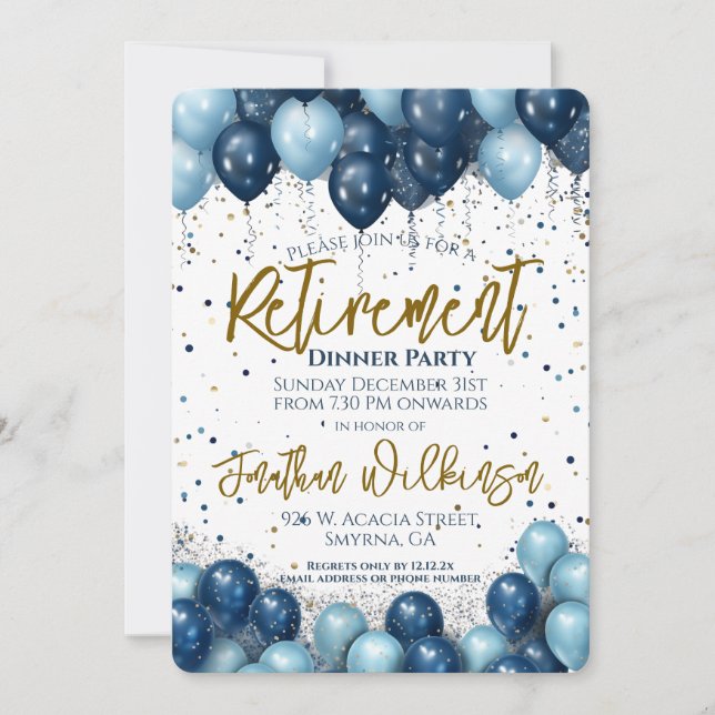 Party zum Rentenabend Blue Einladung (Vorderseite)