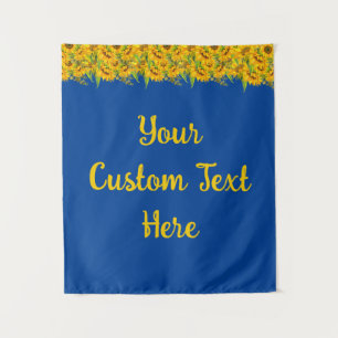 Party zum Sonnenblumen Hintergrund Custom Blue Wandteppich