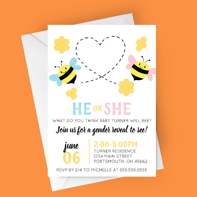 Party zum Thema Bienenthüllung Einladung (He or She What Will Baby Bee? Bee Themed Summer Gender Reveal Party Invitation)