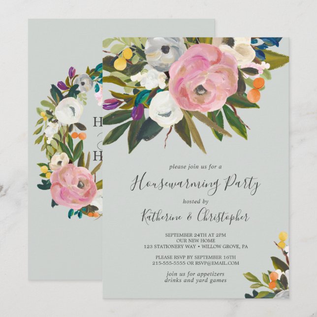 Party zur Aufwärmung des Blumenbestandes Einladung (Vorne/Hinten)