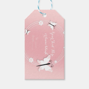 Partygeschenk mit rosa und weißen Schmetterlingen  Geschenkanhänger