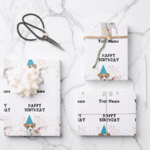 Partying für Hunde - Geburtsname Geschenkpapier Set