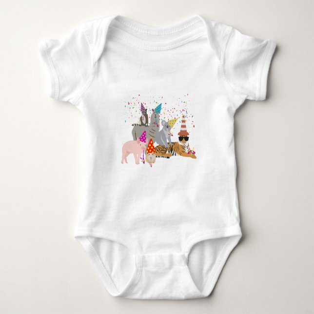 Partying von Tieren - Niedliche Tiere mit Party Baby Strampler (Vorderseite)
