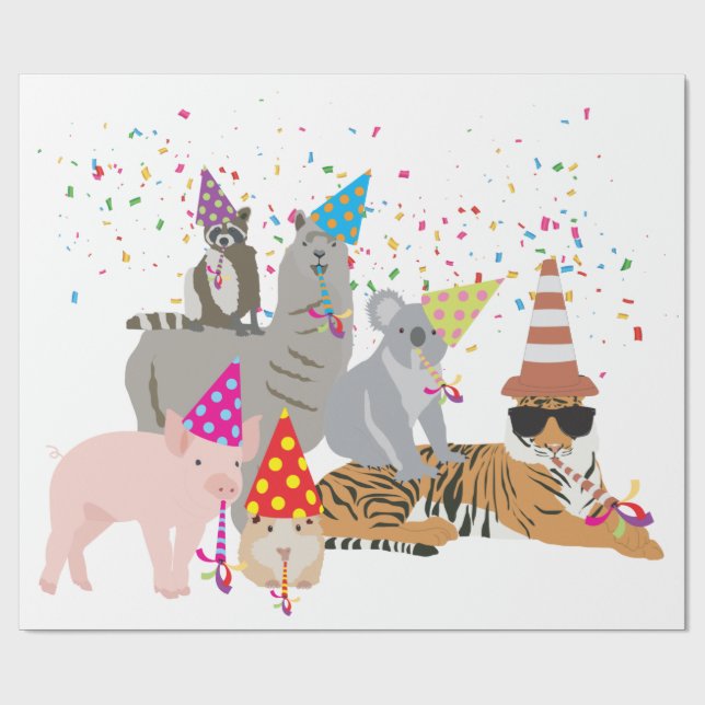 Partying von Tieren - Niedliche Tiere mit Party Geschenkpapier (Flach)