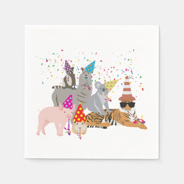 Partying von Tieren - Niedliche Tiere mit Party Serviette (Vorderseite)