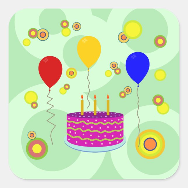 Partykuchen und Ballonaufkleber Quadratischer Aufkleber (Vorderseite)